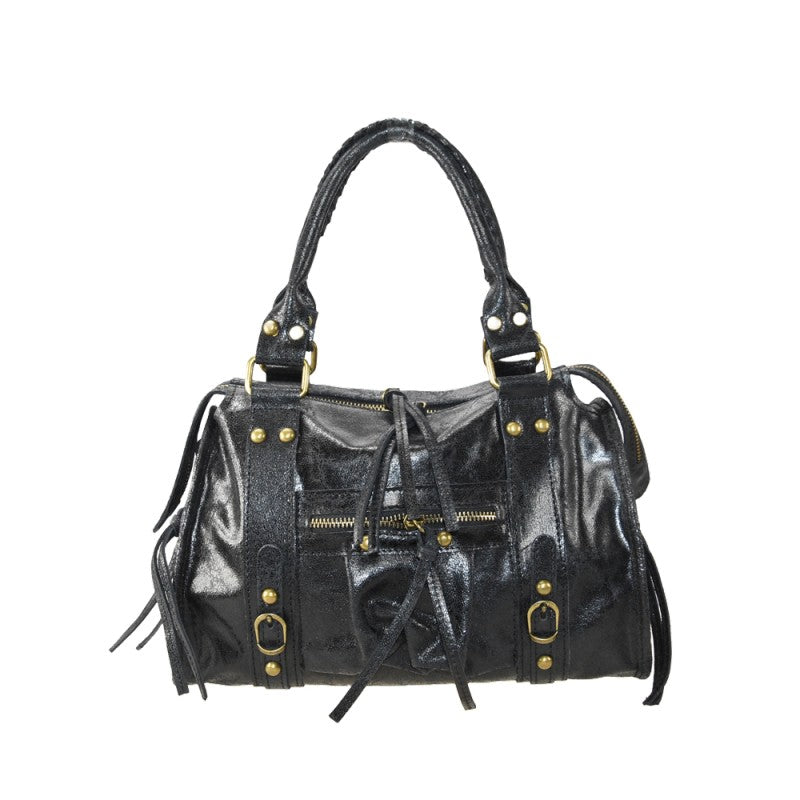 Leather hand bag with shoulder strap