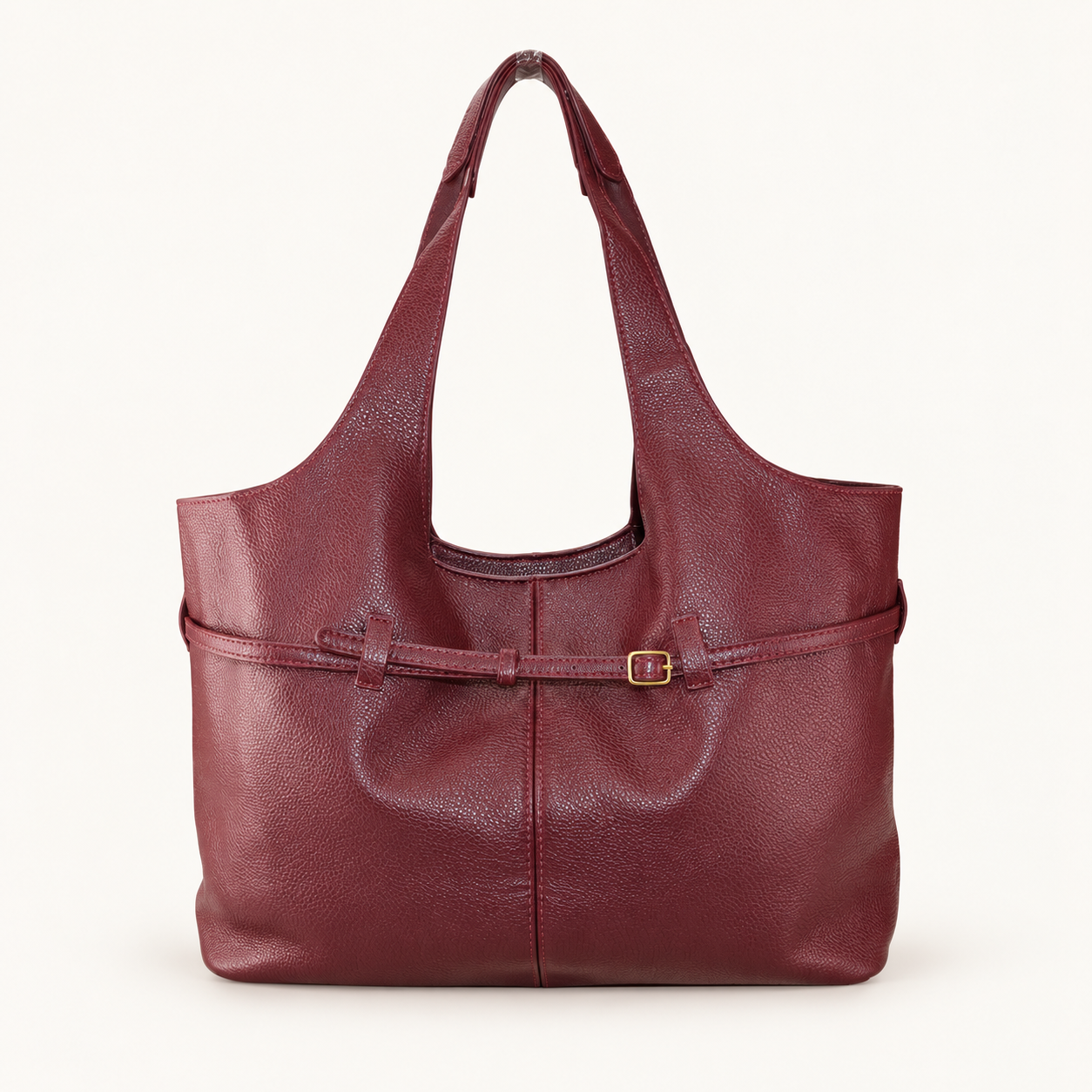 Vegan Leather Tote op zachte neutrale achtergrond