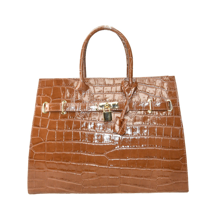 Stamp leather hand bag with shoulder strap