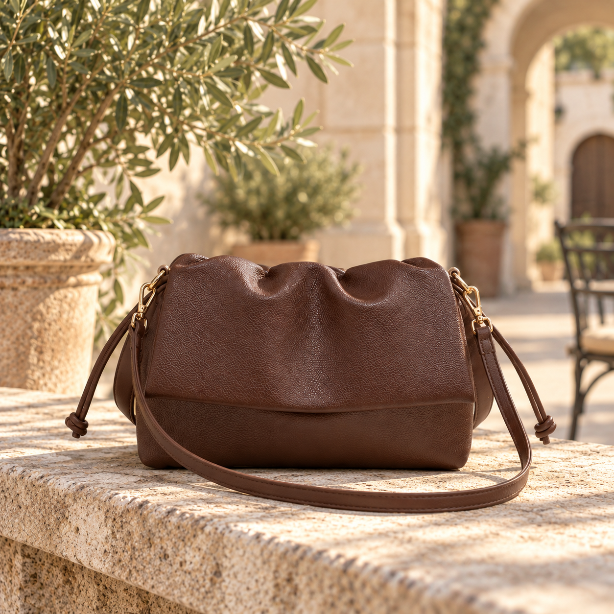 City Shoulder Bag in 
donkerbruin, sfeerbeeld