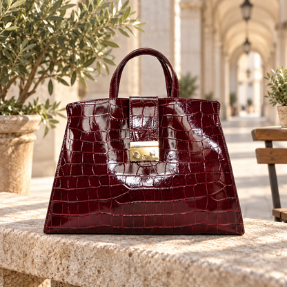 Leather Classic Handbag in bordeaux – sfeerbeeld