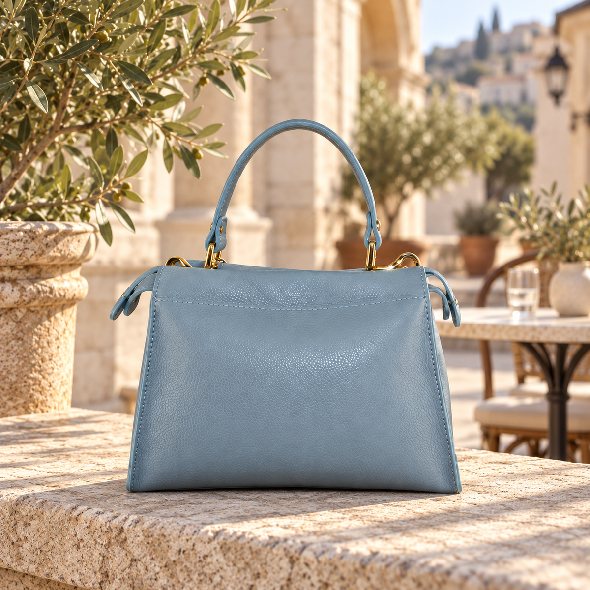 Leather Mini Top Handle Bag – light-blue – lifestyle sfeer