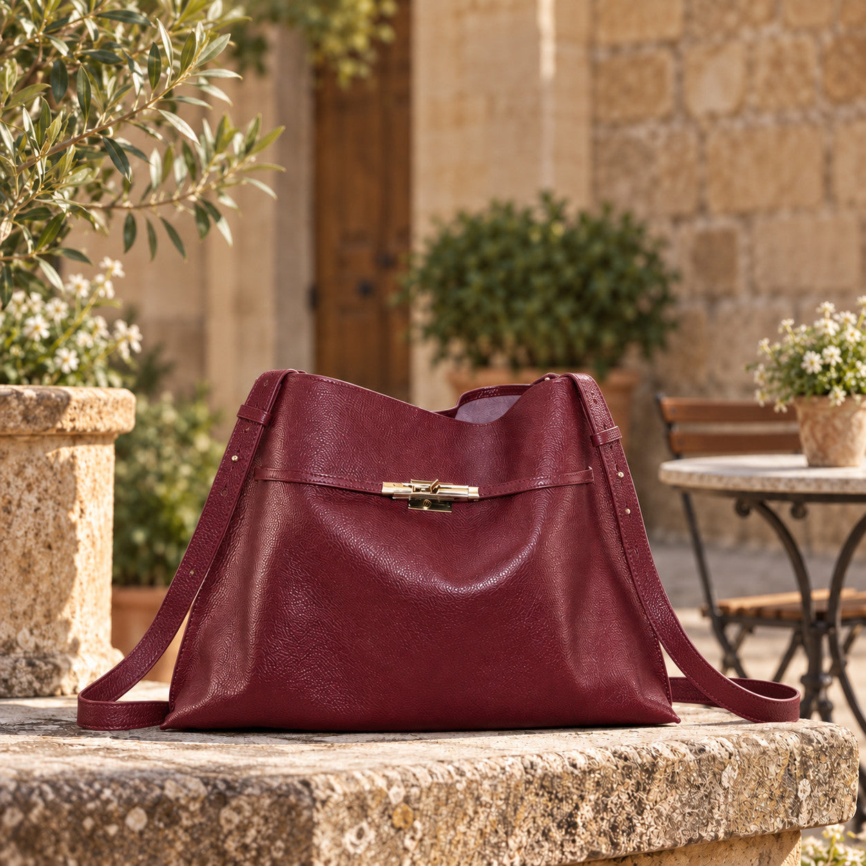 Leather Hobo Bag in 
bordeaux, sfeerbeeld