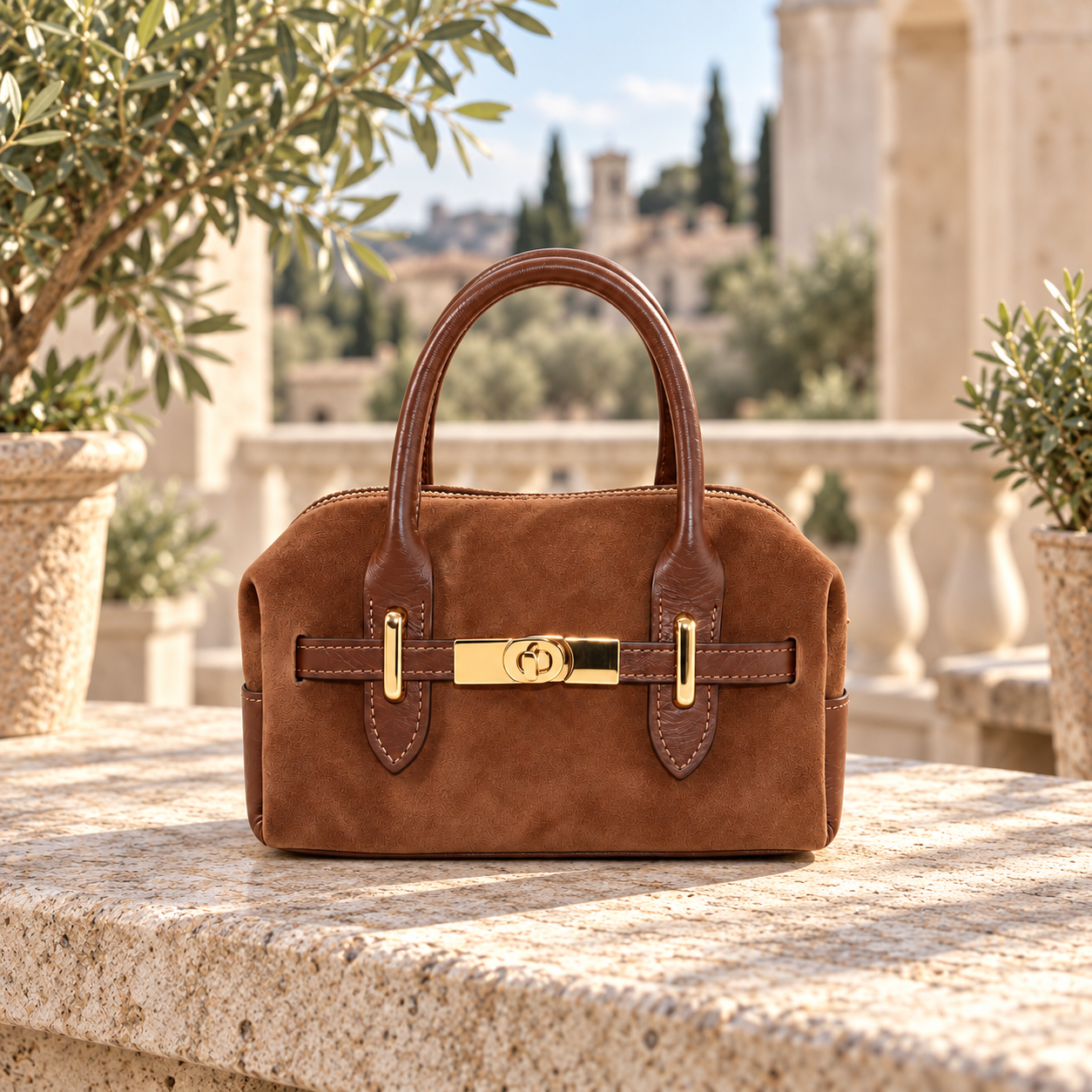 Mini Leather Handbag in 
bruin, sfeerbeeld
