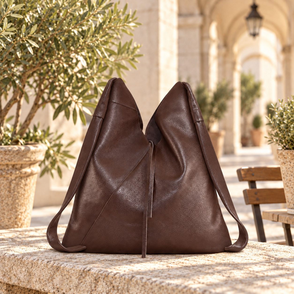Leather Tie Shopper in 
donkerbruin, sfeerbeeld