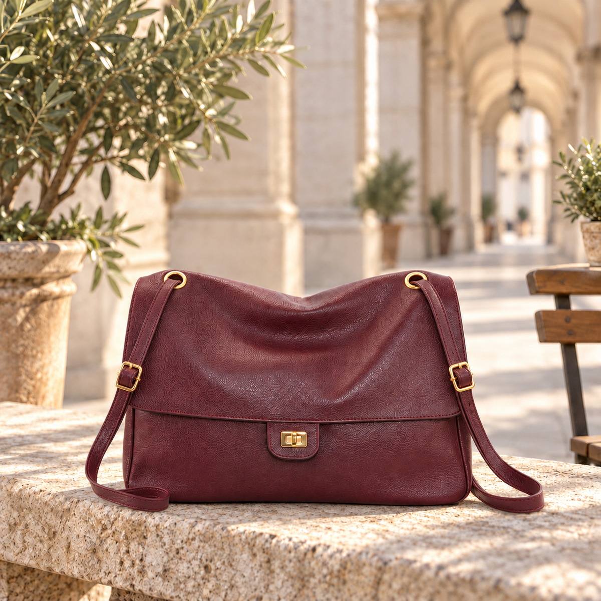 Leather Everyday Shoulder Bag MC39843 – lifestyle sfeer – natuurlijk vallende schouderriem