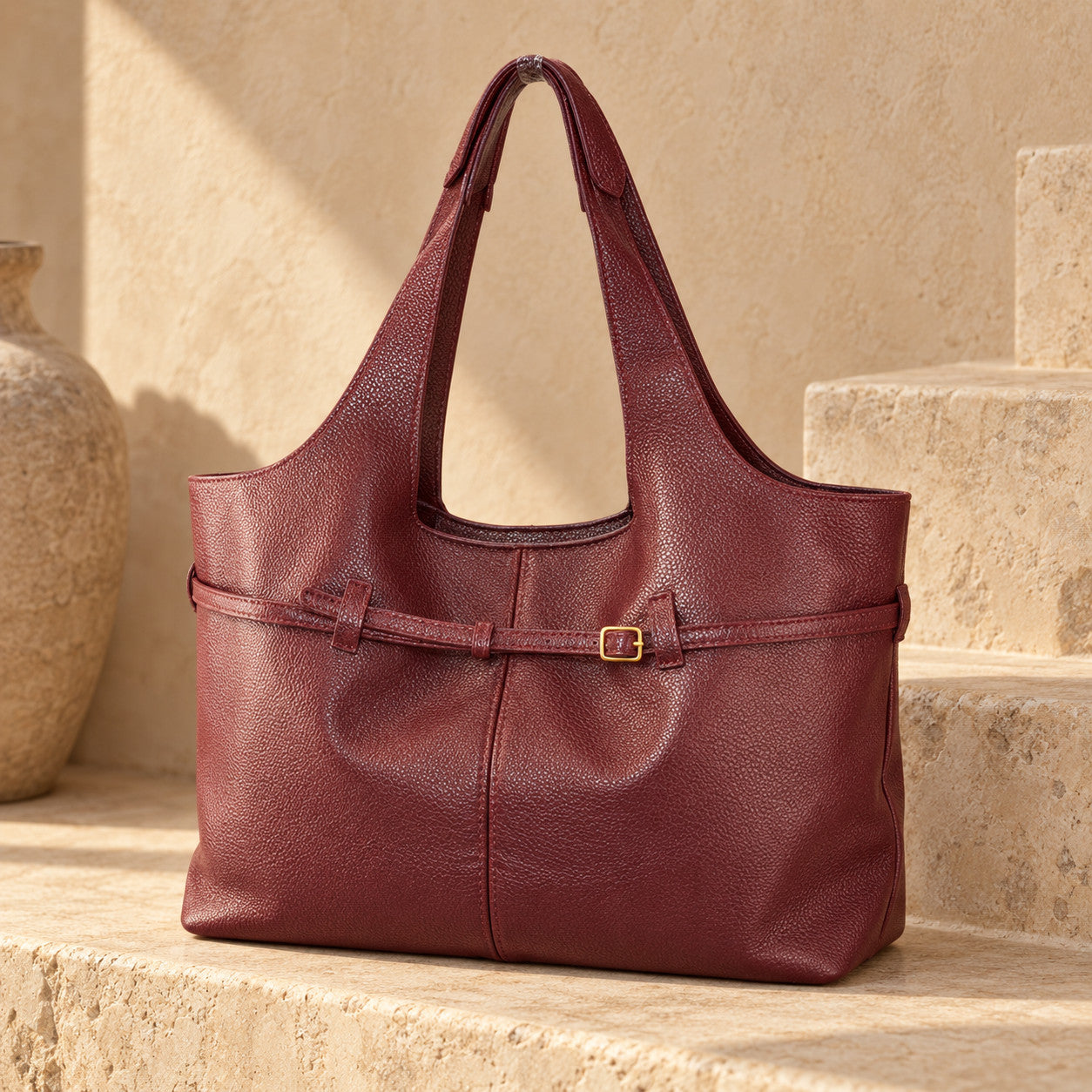 Vegan Leather Tote in 
bordeaux, sfeerbeeld