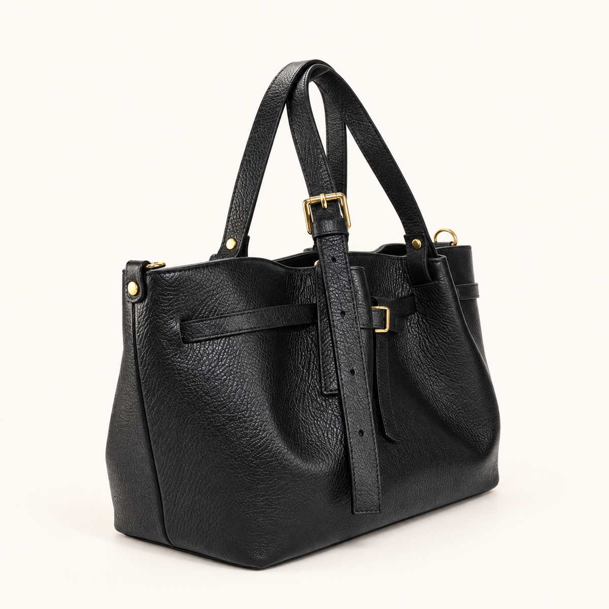 Leather Buckle Handbag RC39843 – Zwart – zijaanzicht