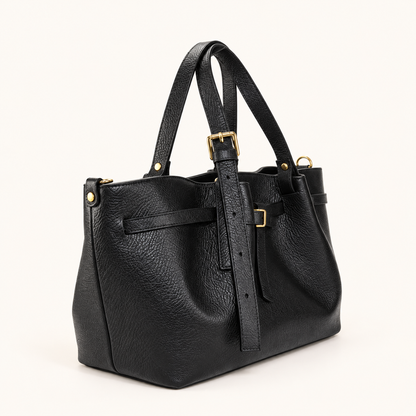 Leather Buckle Handbag RC39843 – Zwart – zijaanzicht