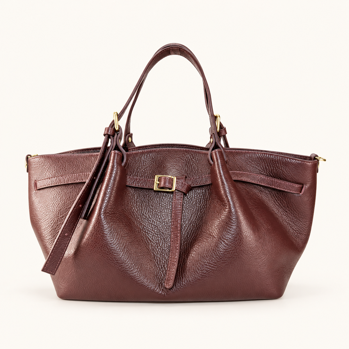 Leather Buckle Handbag RC39843 – Bordeaux – vooraanzicht