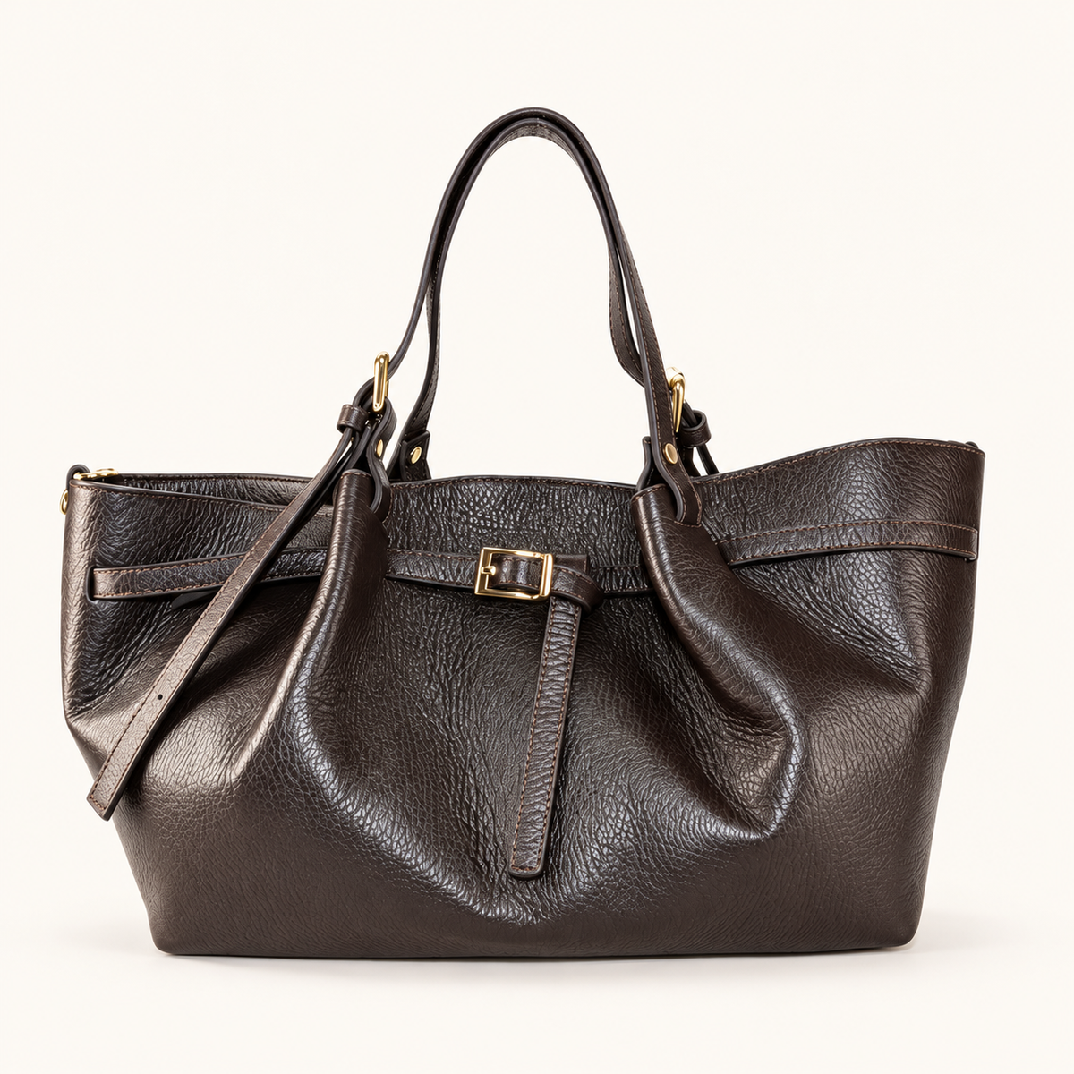 Leather Buckle Handbag RC39843 – Donkerbruin – vooraanzicht