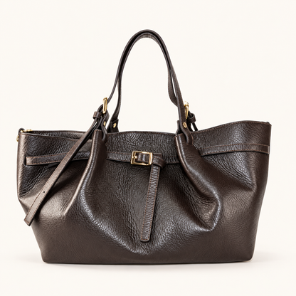 Leather Buckle Handbag RC39843 – Donkerbruin – vooraanzicht