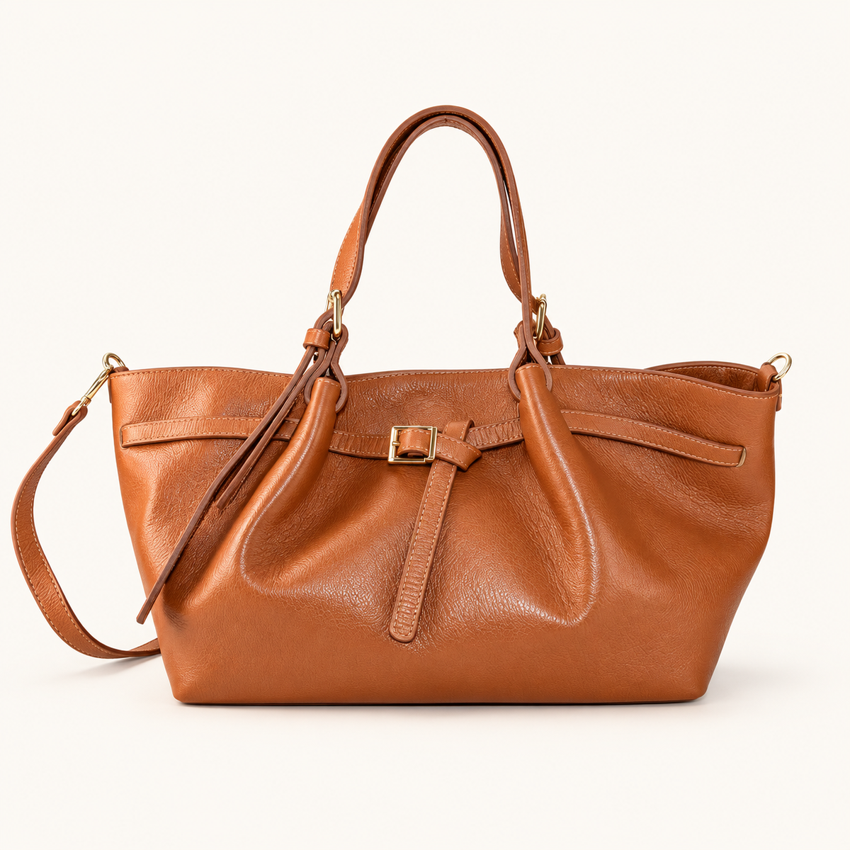 Leather Buckle Handbag RC39843 – Cognac – vooraanzicht