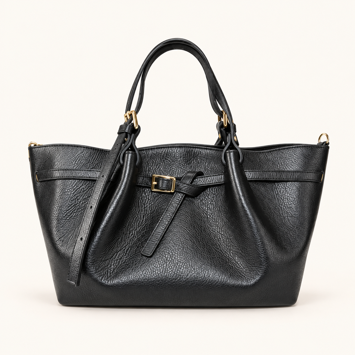Leather Buckle Handbag RC39843 – Zwart – vooraanzicht