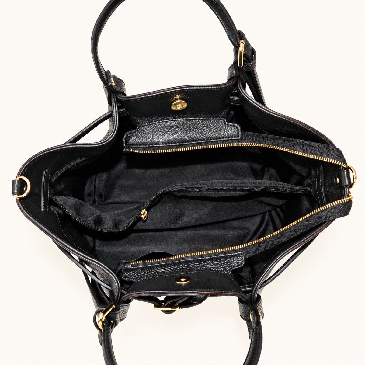 Leather Buckle Handbag RC39843 – Zwart – binnenkant