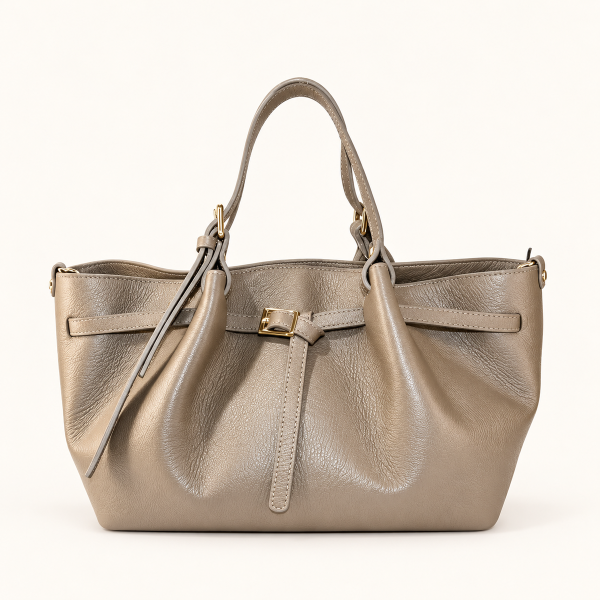 Leather Buckle Handbag RC39843 – Taupe – vooraanzicht