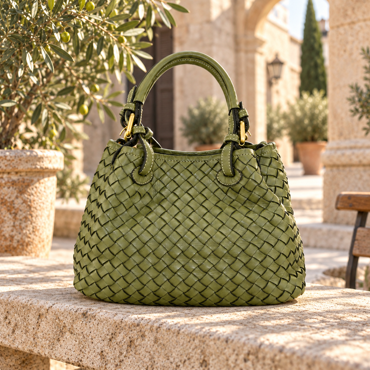 Vintage Leather Crossbody Bag in 
groen, sfeerbeeld