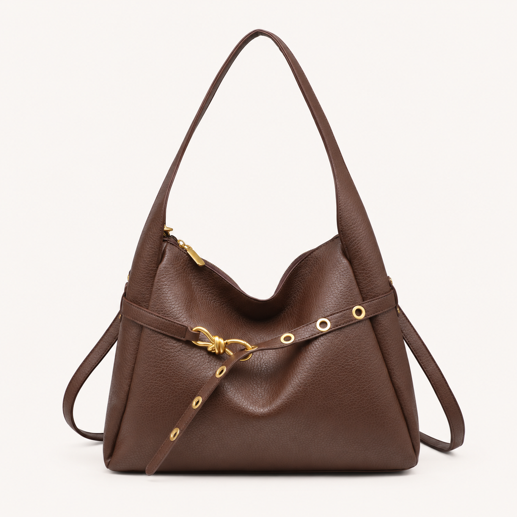 Essential Shoulder Bag – Darkbrown – vooraanzicht