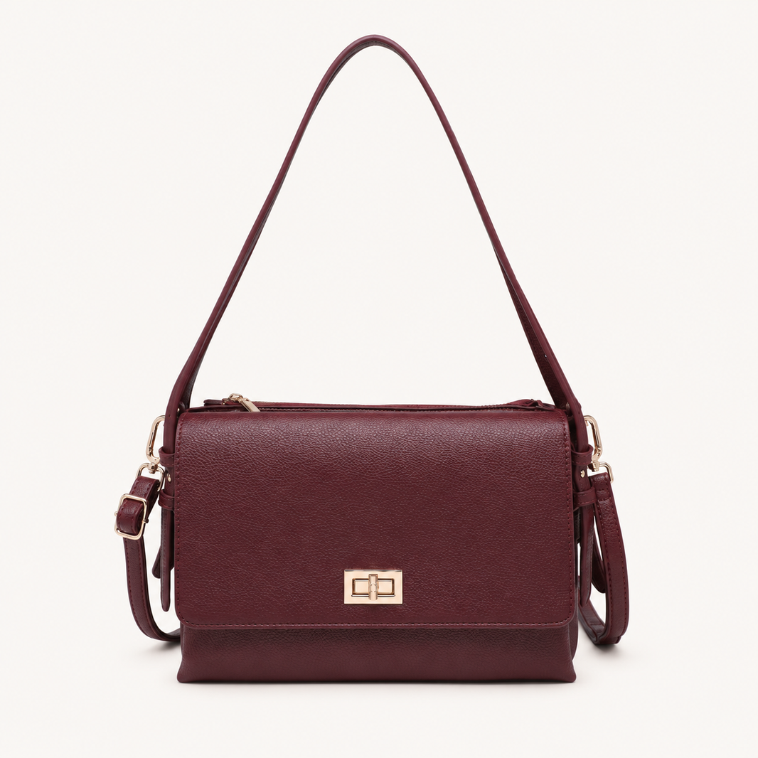 Compact Multi Compartment Bag – Bordeaux – vooraanzicht