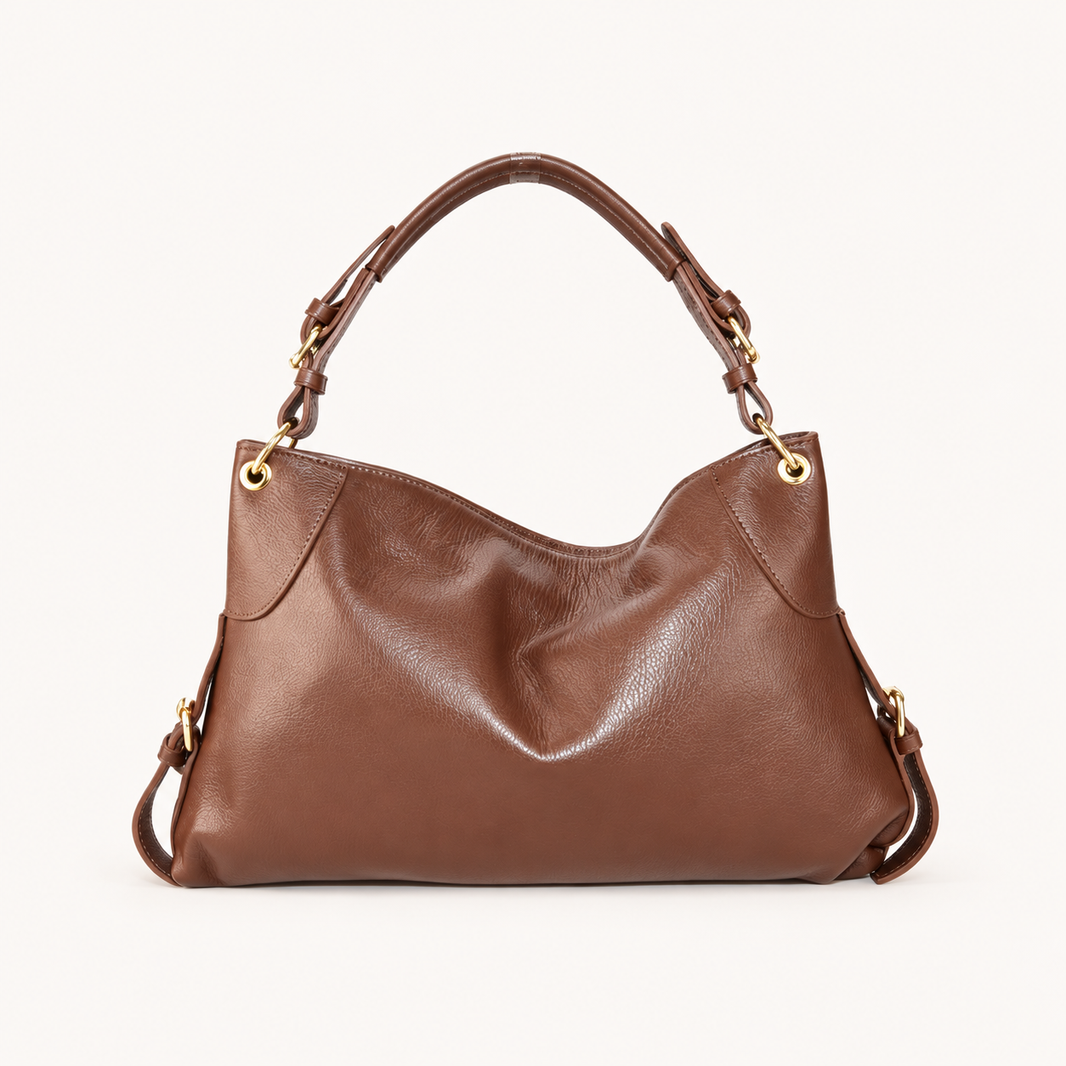 Leather Soft Shoulder Bag AS34837 – Brown – vooraanzicht