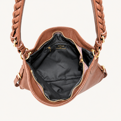 Leather Soft Shoulder Bag – Brown – binnenkant