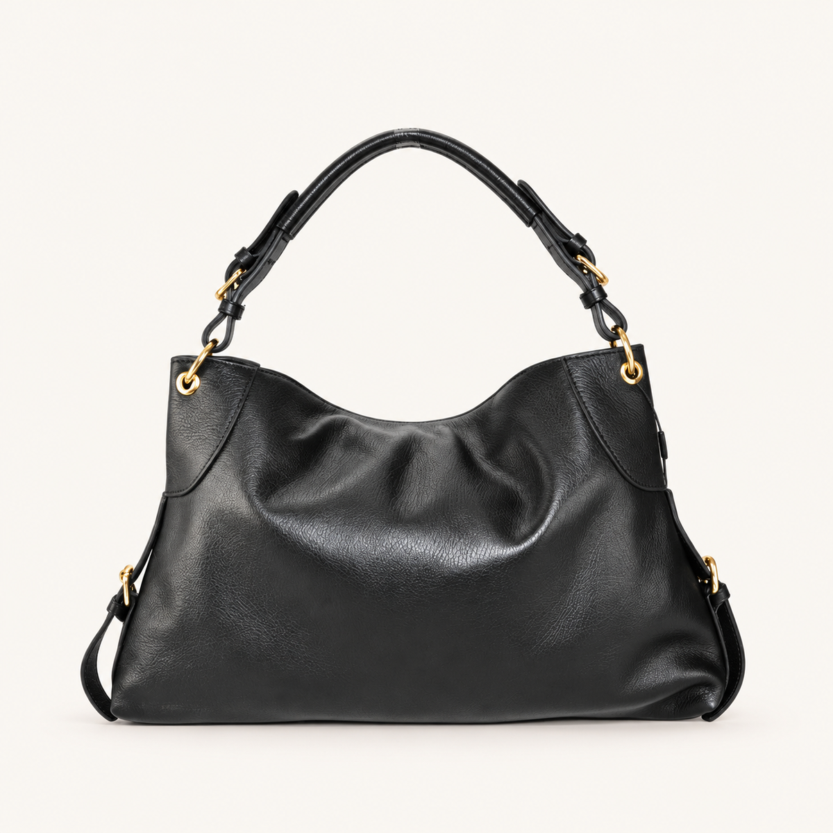 Leather Soft Shoulder Bag AS34837 – Nero – vooraanzicht