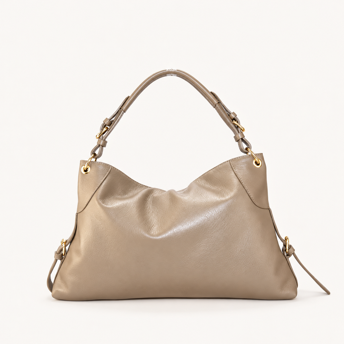Leather Soft Shoulder Bag AS34837 – Taupe – vooraanzicht