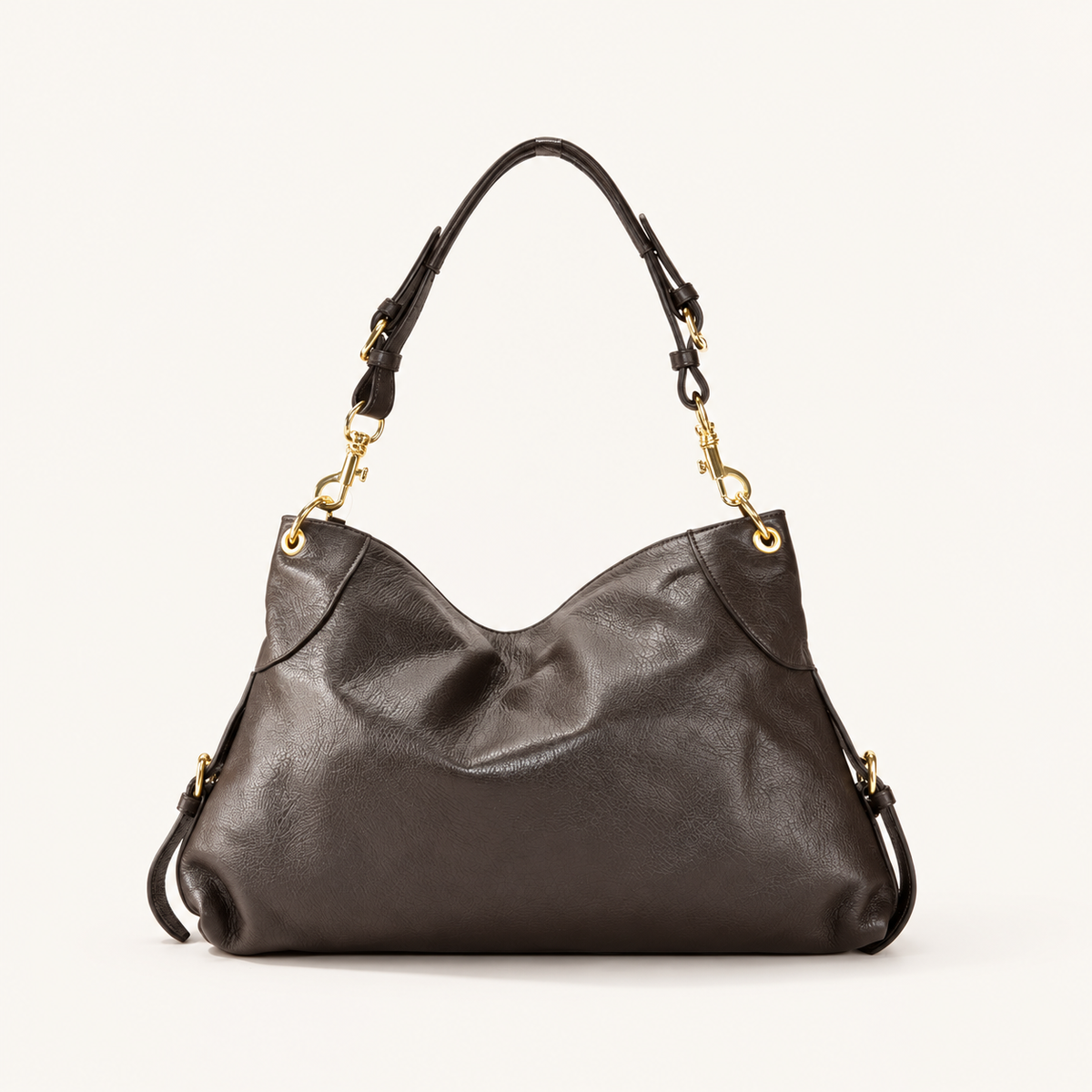 Leather Soft Shoulder Bag AS34837 – Darkbrown – vooraanzicht