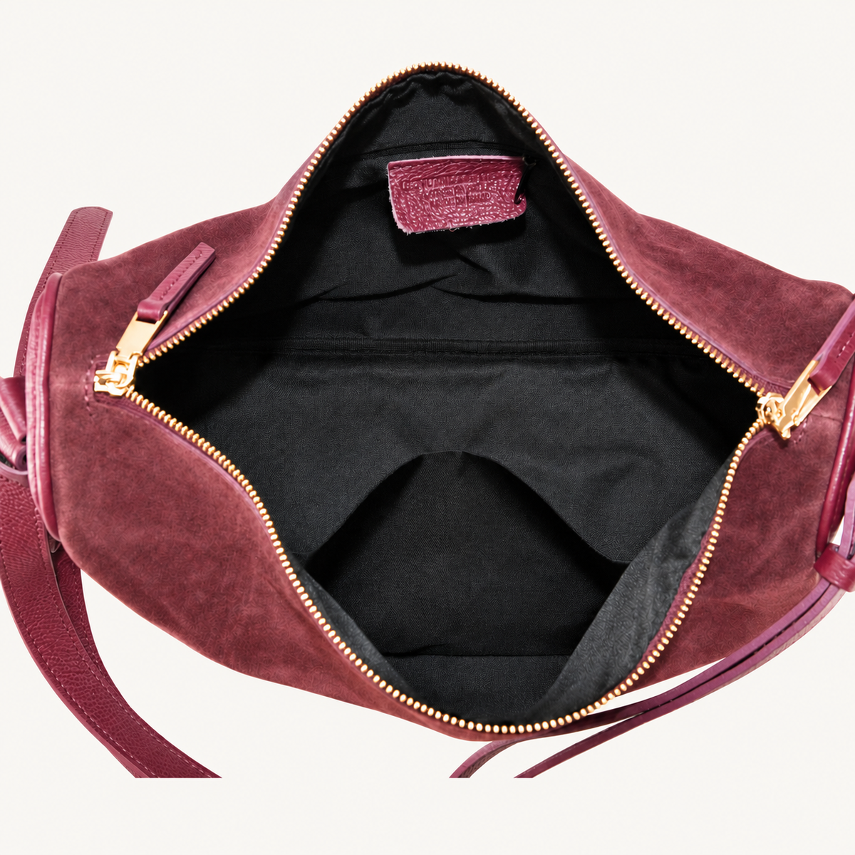 Leather & Suede Shoulder Bag – Bordeaux – binnenkant