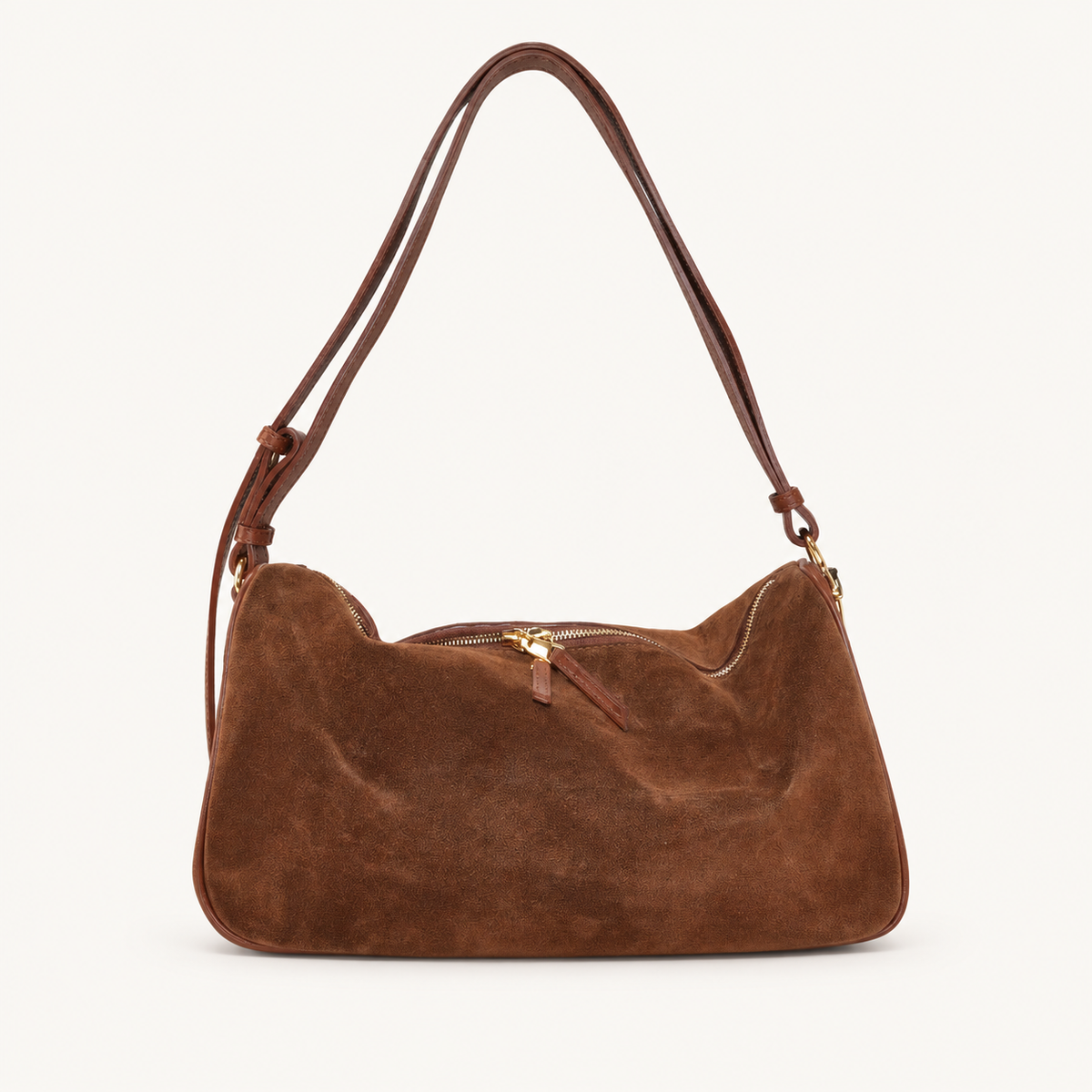 Leather & Suede Shoulder Bag BJ37841 – Brown – vooraanzicht