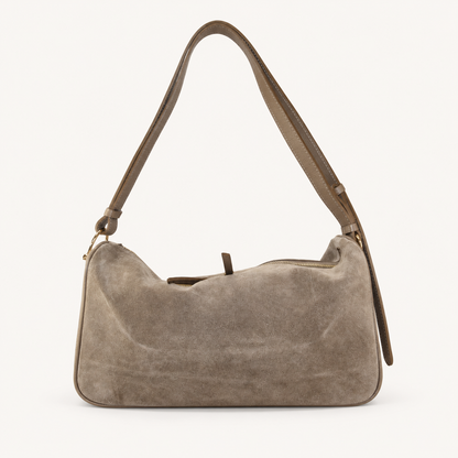 Leather & Suede Shoulder Bag BJ37841 – Taupe – vooraanzicht