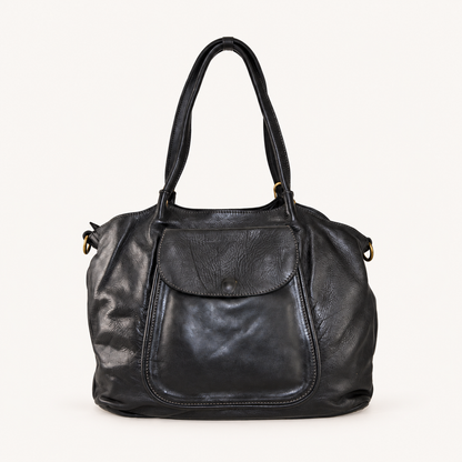 Vintage Leather Shoulder Bag – Nero – vooraanzicht