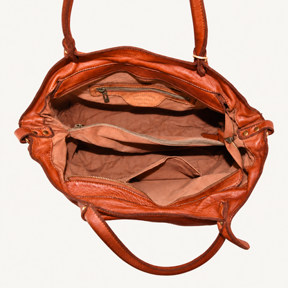 Vintage Leather Shoulder Bag – Tan – binnenkant