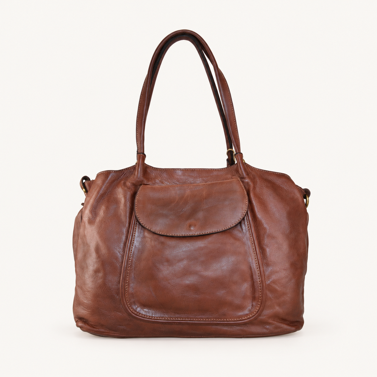 Vintage Leather Shoulder Bag CI55861 – Brown – vooraanzicht