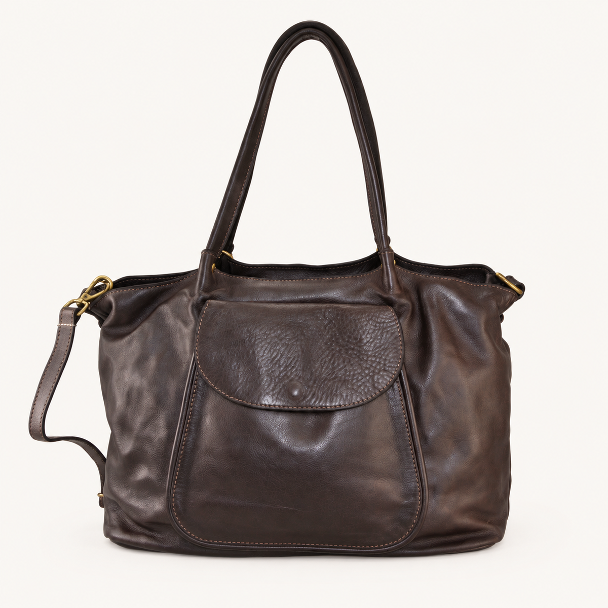 Vintage Leather Shoulder Bag CI55861 – Darkbrown – vooraanzicht