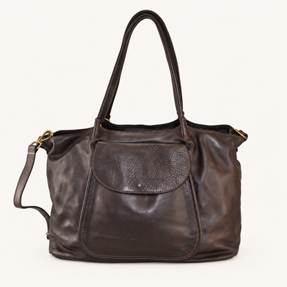 Vintage Leather Shoulder Bag CI55861 – Darkbrown – vooraanzicht