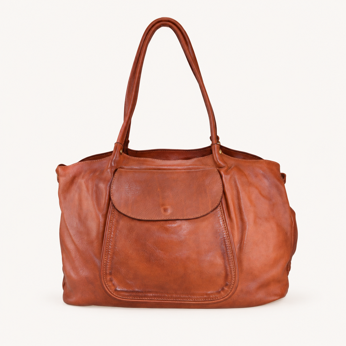 Vintage Leather Shoulder Bag – Tan – vooraanzicht