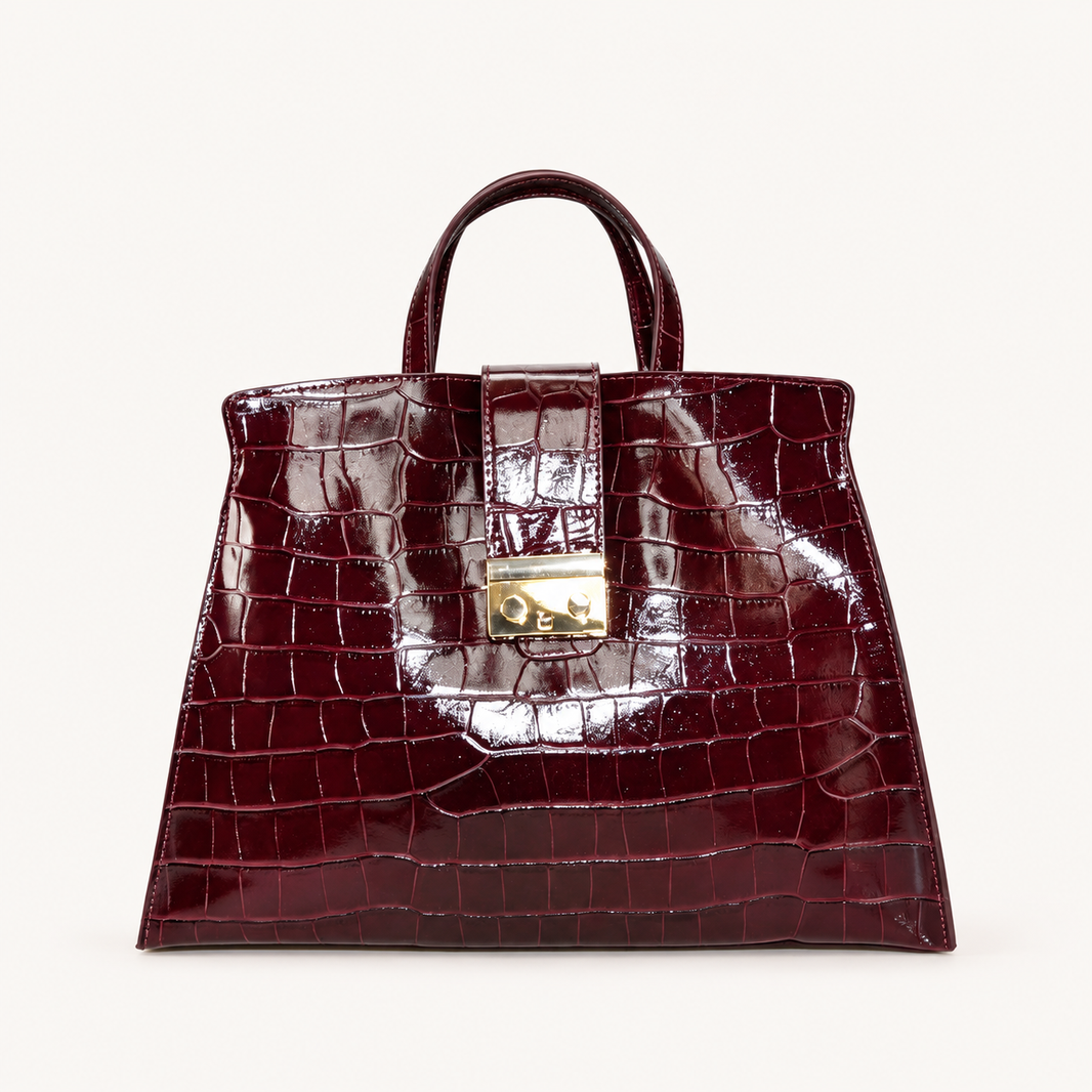 Leather Classic Handbag – Bordeaux – vooraanzicht