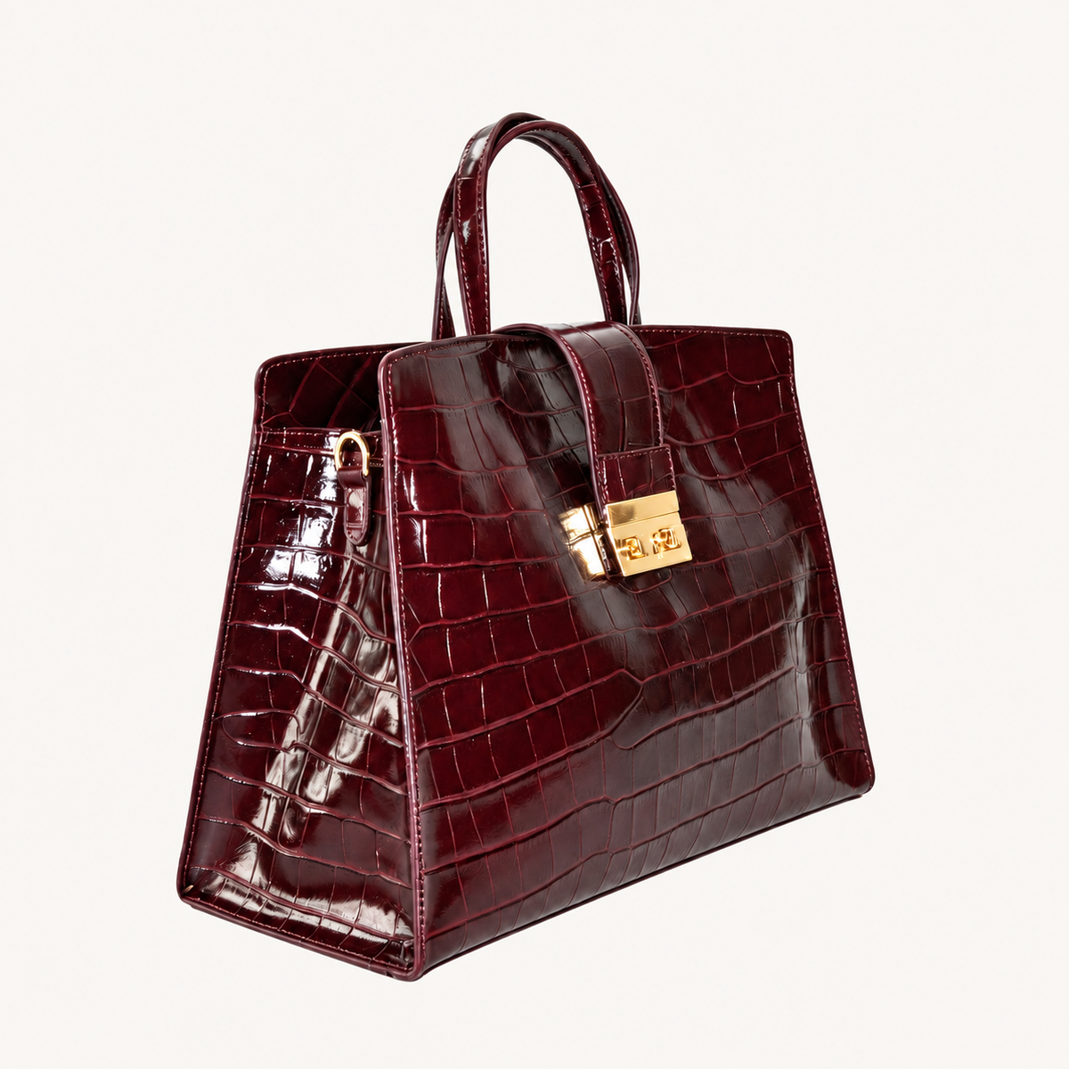 Leather Classic Handbag – Bordeaux – schuin