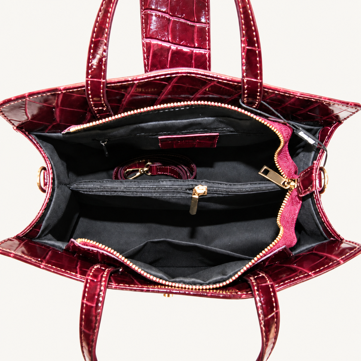 Leather Classic Handbag – Bordeaux – binnenkant