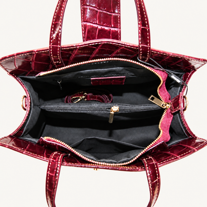 Leather Classic Handbag – Bordeaux – binnenkant