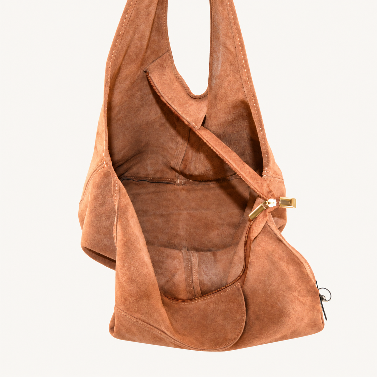 Suede Shopper – Tan – binnenkant