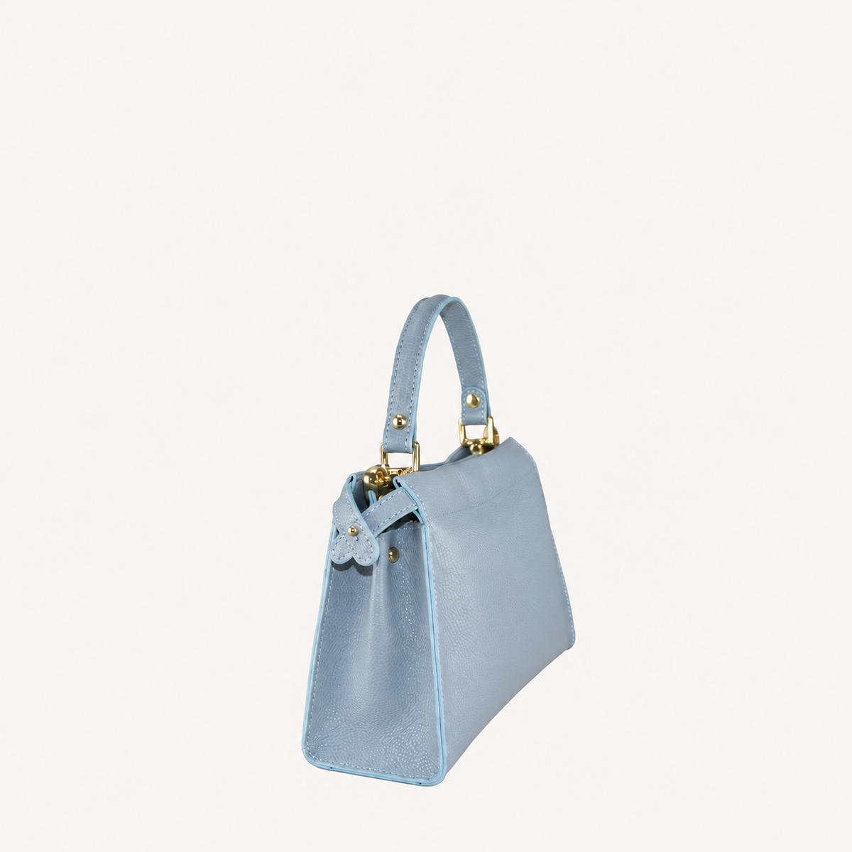 Leather Mini Top Handle Bag – Light blue – zijkant