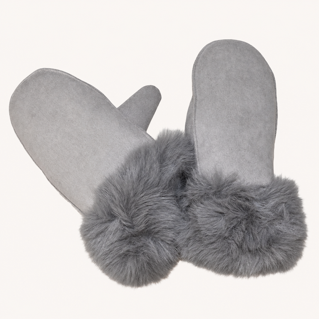 Soft Faux Fur Gloves – Grey – vooraanzicht