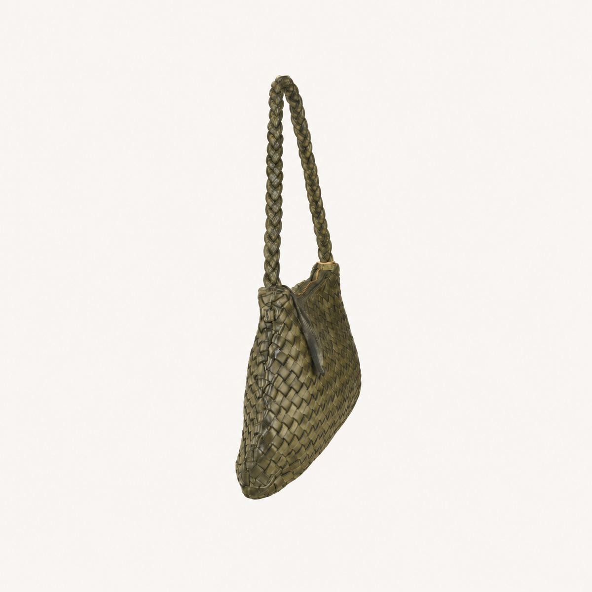Vintage Woven Leather Shoulder Bag – Green – zijkant