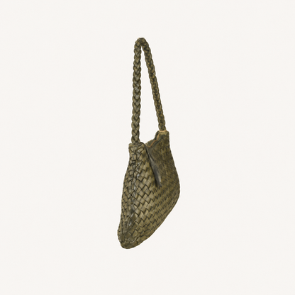 Vintage Woven Leather Shoulder Bag – Green – zijkant