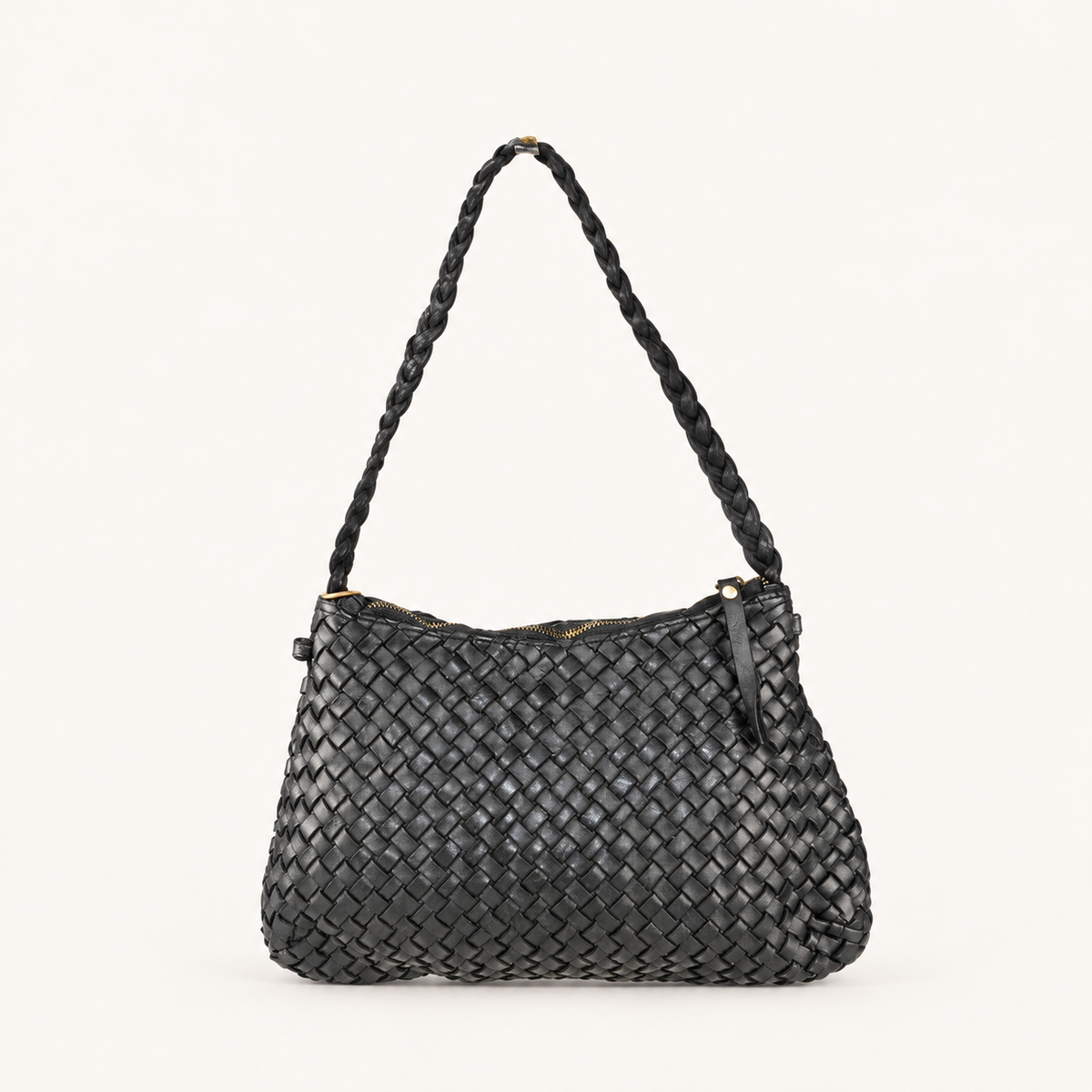 Vintage Woven Leather Shoulder Bag JD48853 – Nero – vooraanzicht