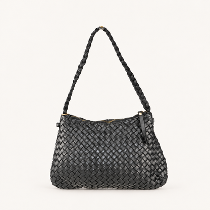 Vintage Woven Leather Shoulder Bag JD48853 – Nero – vooraanzicht
