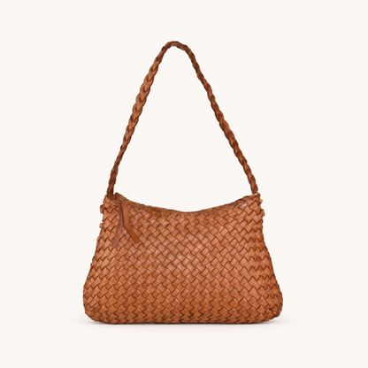 Vintage Woven Leather Shoulder Bag JD48853 – Tan – vooraanzicht