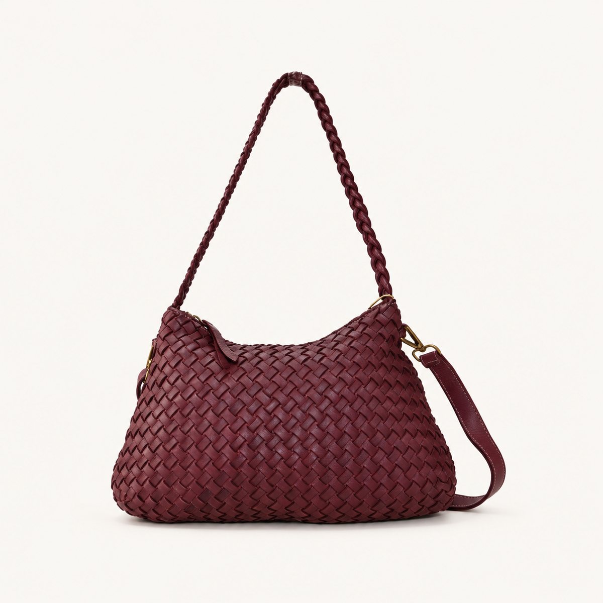 Vintage Woven Leather Shoulder Bag JD48853 – Bordeaux – vooraanzicht